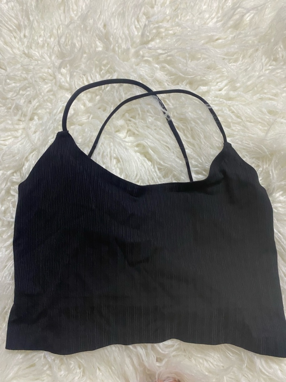 Black Ribbed Strappy Crop Top - Women